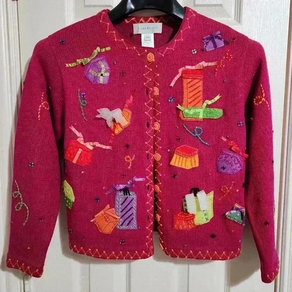 Susan Bristol Hand Embroidered Christmas Sweater Size Petite Small - Picture 1 of 8